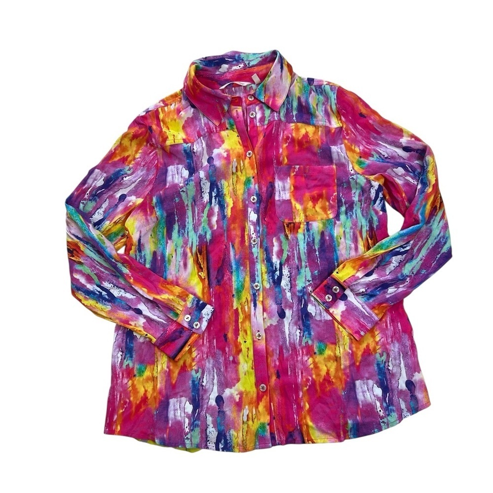 Soft Surroundings PM Festiva Embellished Vibrant Button Front Top Blouse Tunic - Picture 6 of 15
